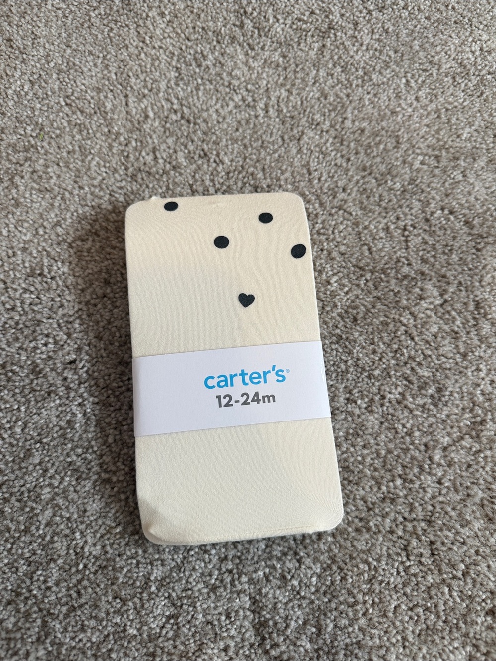Carter's Cream Baby Tights with Black Polka and Heart Accents 12-24M